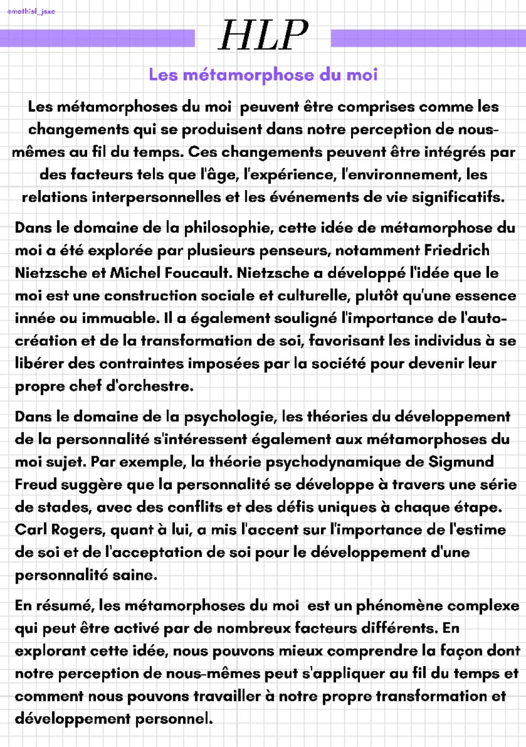 Les métamorphoses du moi : sujet HLP corrigé et exemples