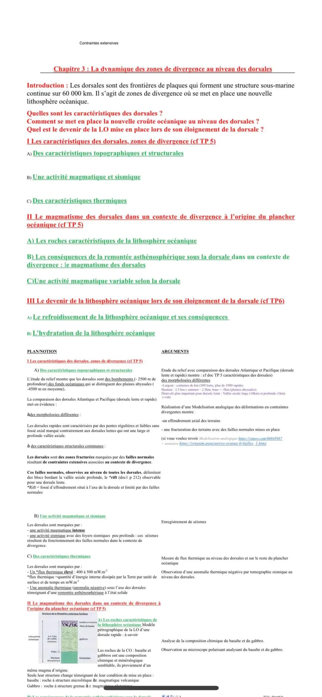 Plan de synthèse sur la dynamique des zones de divergence au niveau des dorsales 