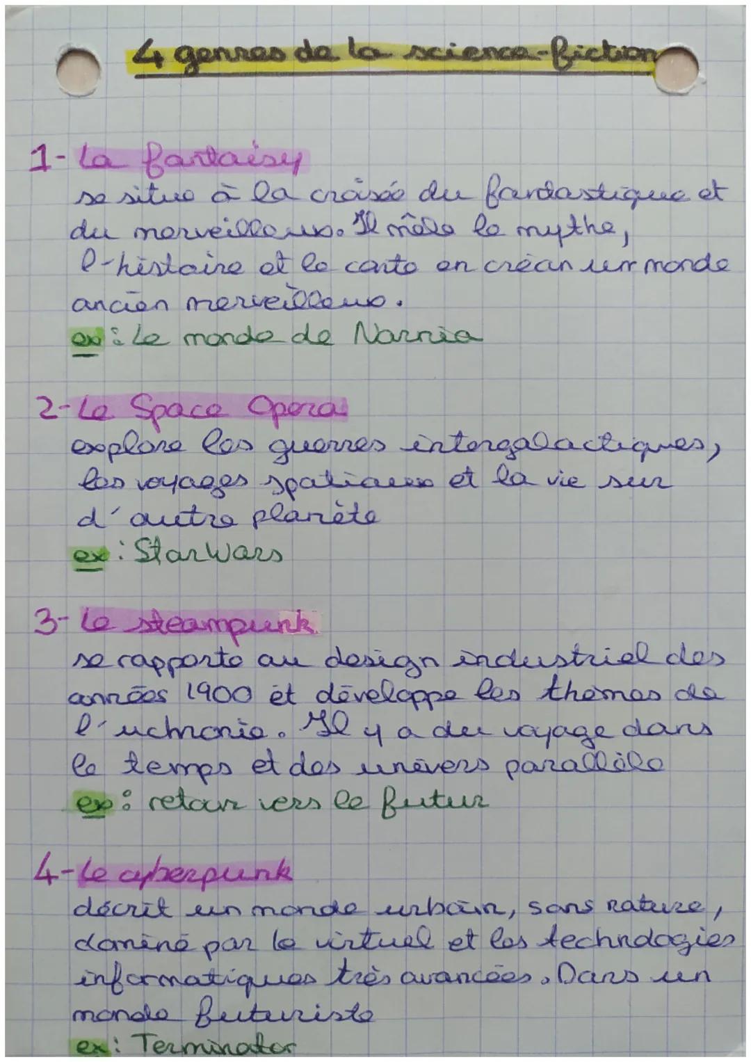 # 4 genres de la science-fiction

1- La fantaisy
se situe à la crasée de fardastiques et
du nerveilleus. Il mèle le mythe,
e-hestaire et la 