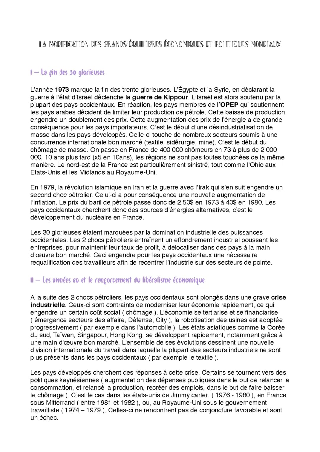 La Guerre froide - modification des grands équilibres économiques et politiques mondiaux