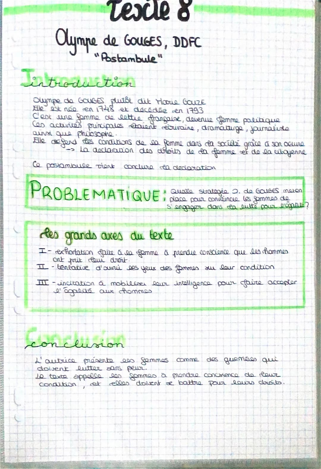 Texte 8
Olympe de GOUGES, DDFC
"Postambule"
Tintroduction
Olympe da GOUGES plutôt dit Hoorie GoUZE
Elle est née en 1748 et décédée en 1793
C