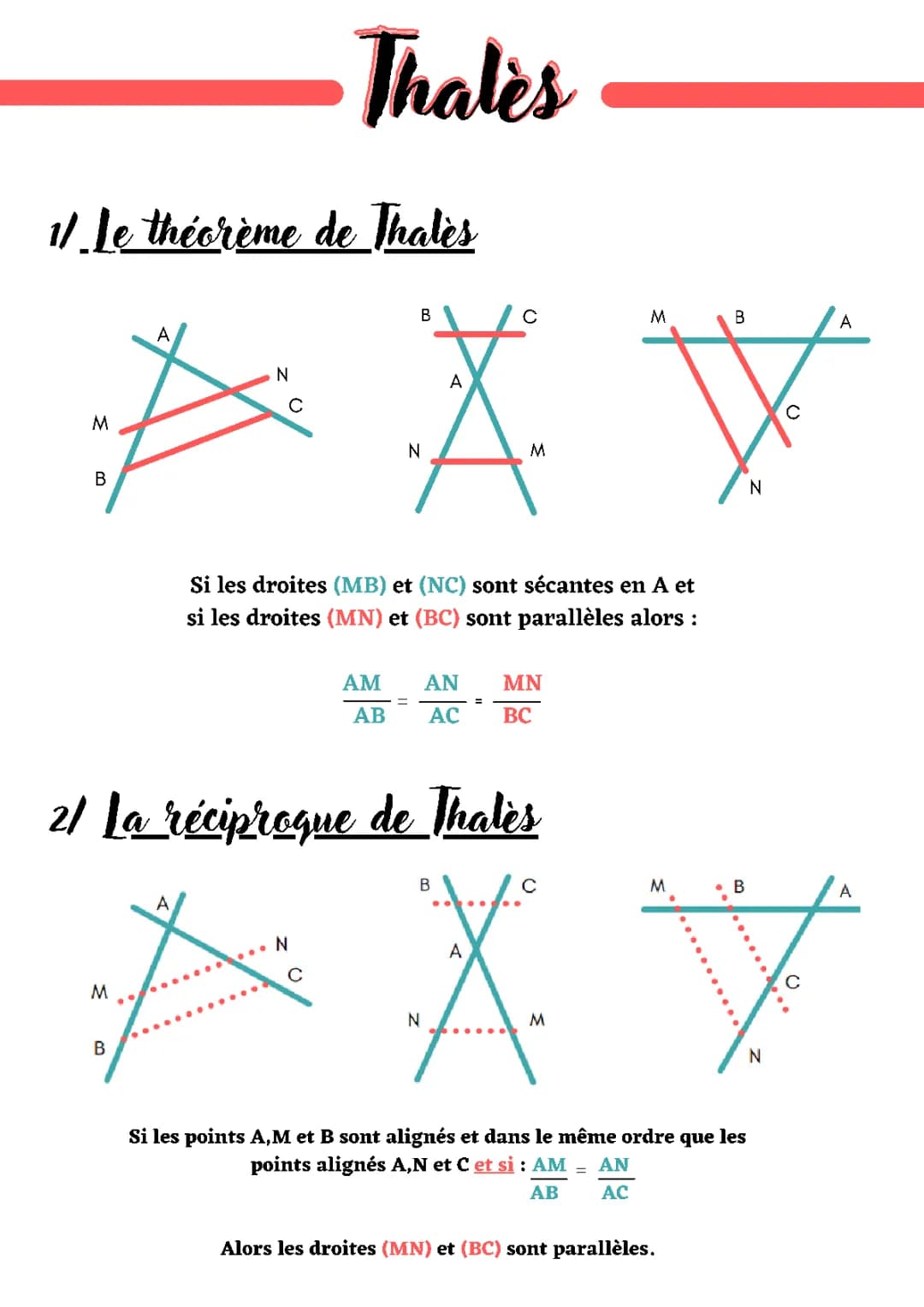 Découvre le Théorème de Thalès et sa Réciproque : Formules et Exercices 3ème et 4ème