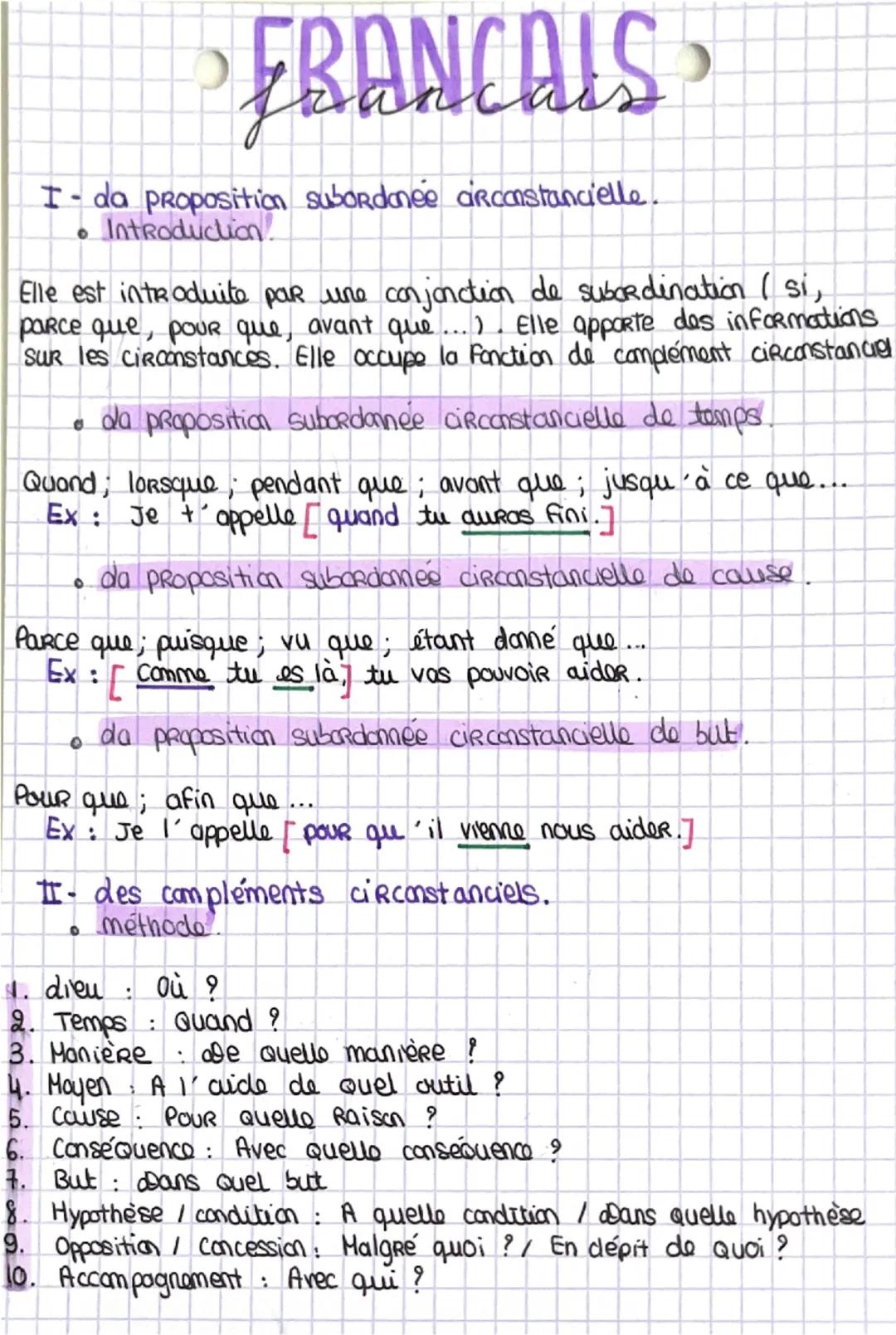 # FRANCAIS

I- da proposition subordonée airconstancielle.
*   Introduction

Elle est introduite par une conjonction de subordination (si,
p