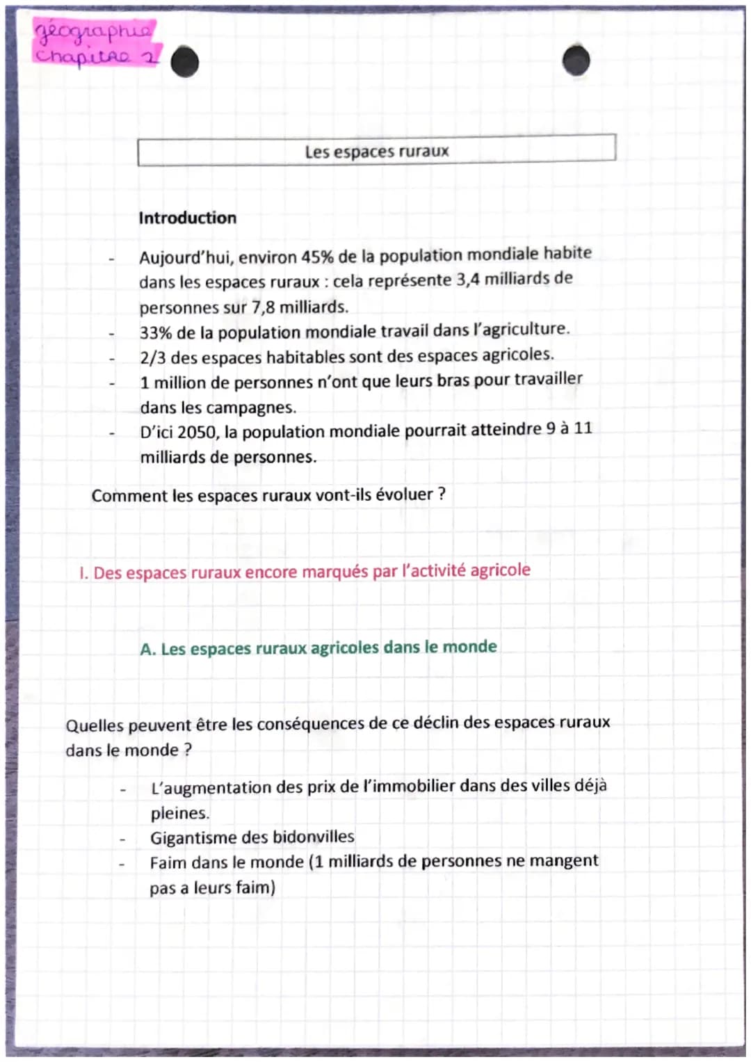 geographic
Chapitre 2
Les espaces ruraux
Introduction
Aujourd'hui, environ 45% de la population mondiale habite
dans les espaces ruraux : ce