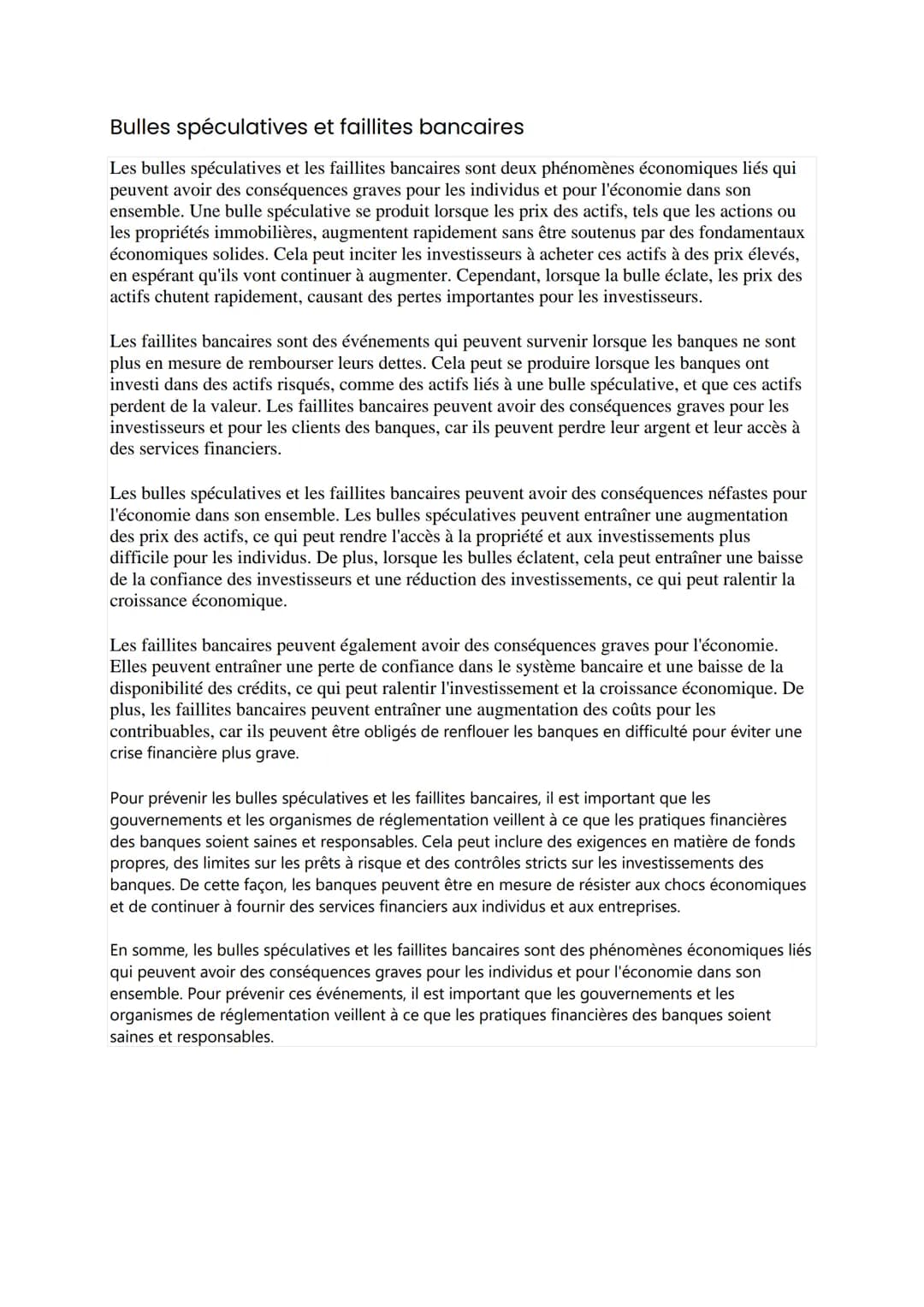 Bulles spéculatives et faillites bancaires
Les bulles spéculatives et les faillites bancaires sont deux phénomènes économiques liés qui
peuv