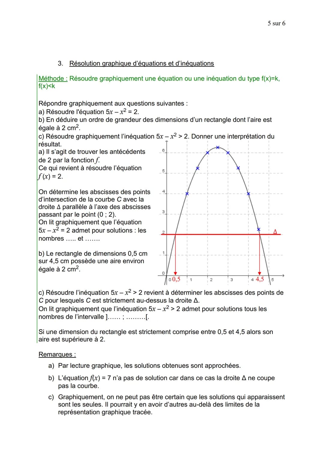 I. Vocabulaire et notations
1. Exemple d'introduction :
Avec une ficelle de longueur 10 cm, on fabrique un rectangle.
On désigne par x la lo