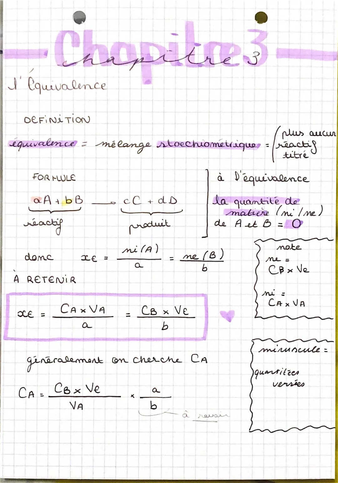 Chapitres
méthode de suivi d'un titrage
A DEFINITIONS A
Dosage
Titrage
La réaction quantitative is totale
Ls rapide
L unique
on cherche la c