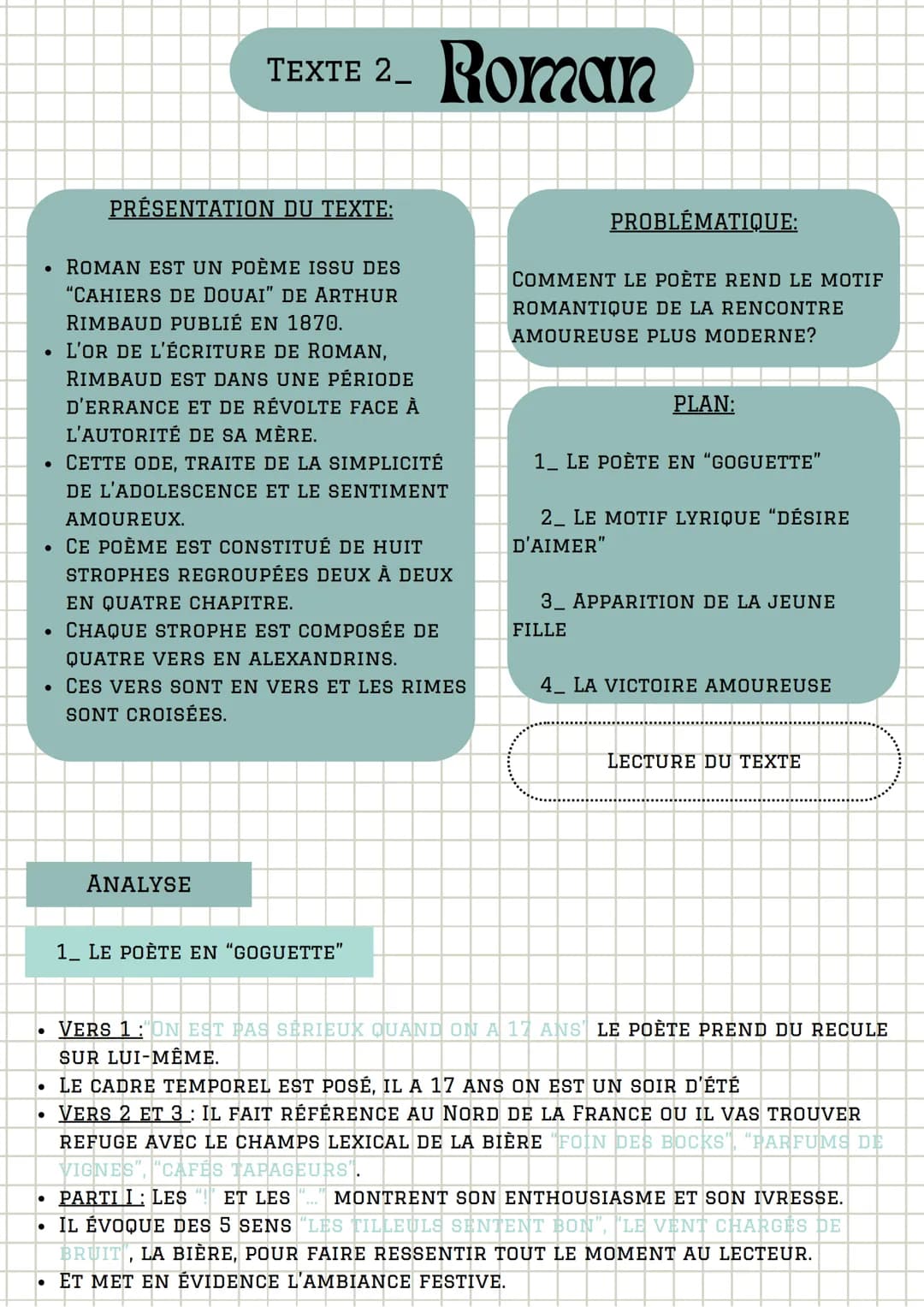 TEXTE 2 Roman
PRÉSENTATION DU TEXTE:
ROMAN EST UN POÈME ISSU DES
"CAHIERS DE DOUAI" DE ARTHUR
RIMBAUD PUBLIÉ EN 1870.
• L'OR DE L'ÉCRITURE D