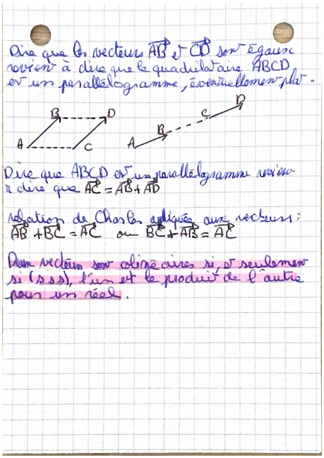 Les vecteurs
Defium recteur est définie par son poin d'application
so direction, son sem o se norme.
AB
exemple vecteurs AB
poin d'origine: 