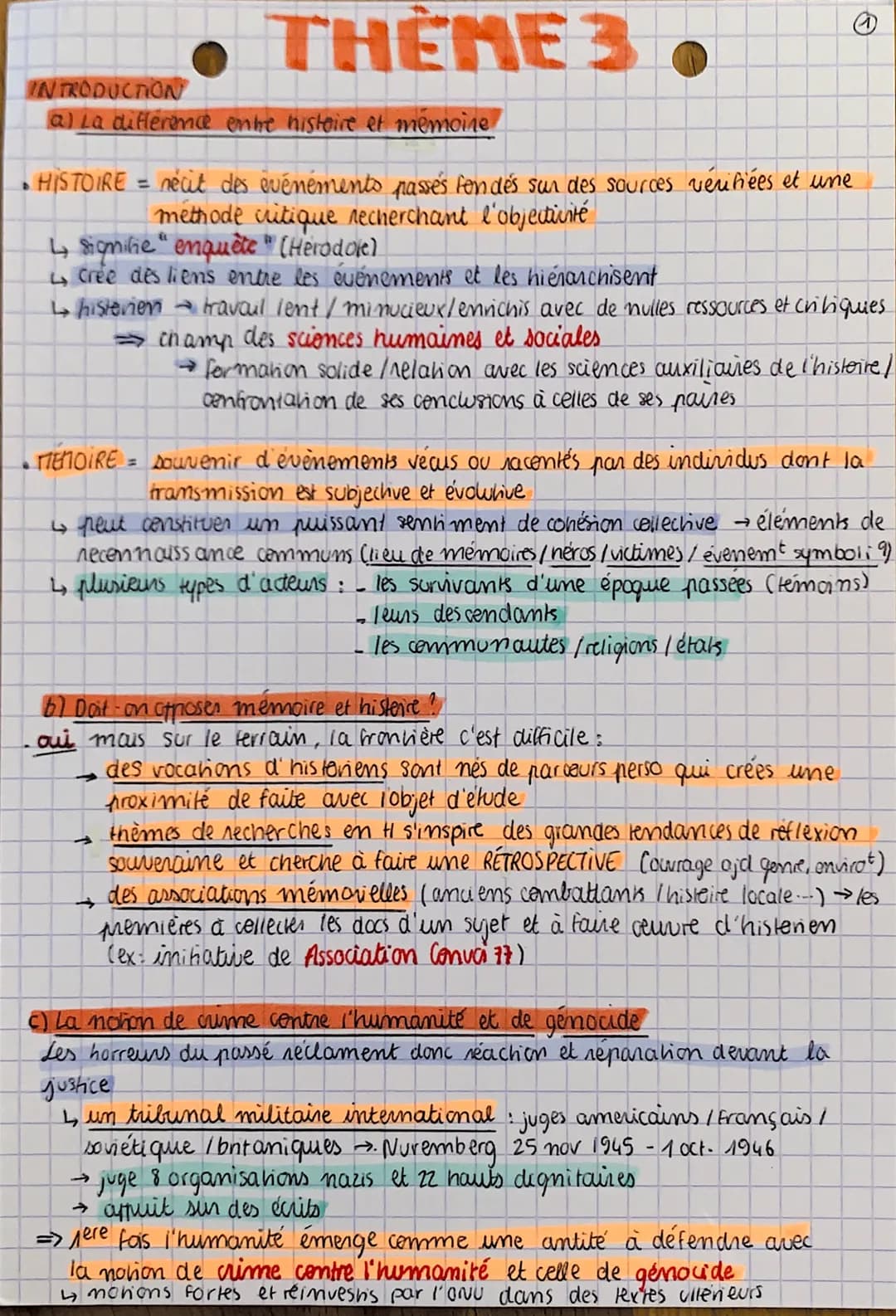 • THEME 3.
INTRODUCTION
a) La différence entre histoire et mémoine
• HISTOIRE = neait des événements passes fondés sur des sources vérifiées