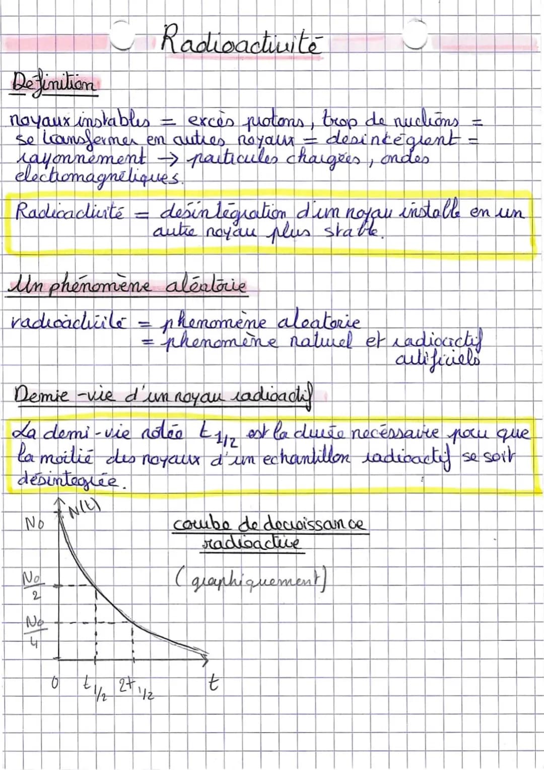 Radioactivité
Definition
noyaux instables
=
= excès protons, trop de nuctions =
se transfermer en autres Royour - desincegient
rayonnement p