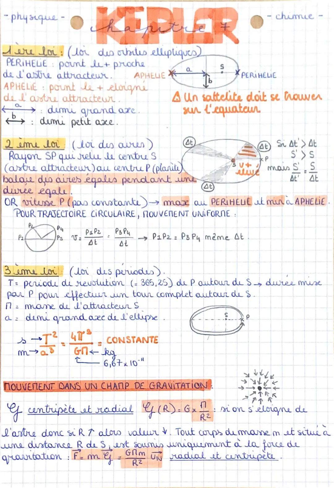 Les lois de Kepler terminale PDF: 1ère, 2ème et 3ème loi formule