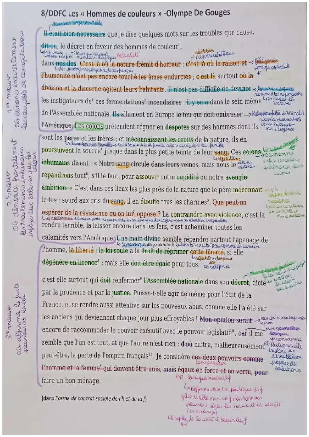 Il était bien nécessaire que je dise quelques mots : Analyse linéaire Olympe de Gouges, Postambule et Préambule