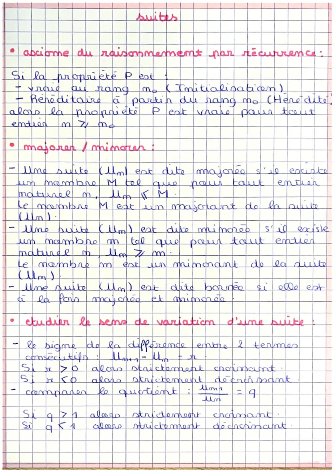 suites

• asciome du raisonnement par récurrence:

Si la propriété P est:
- vraie au rang $m_0$ (Imitialisation)
- Renéditaire à partir du r
