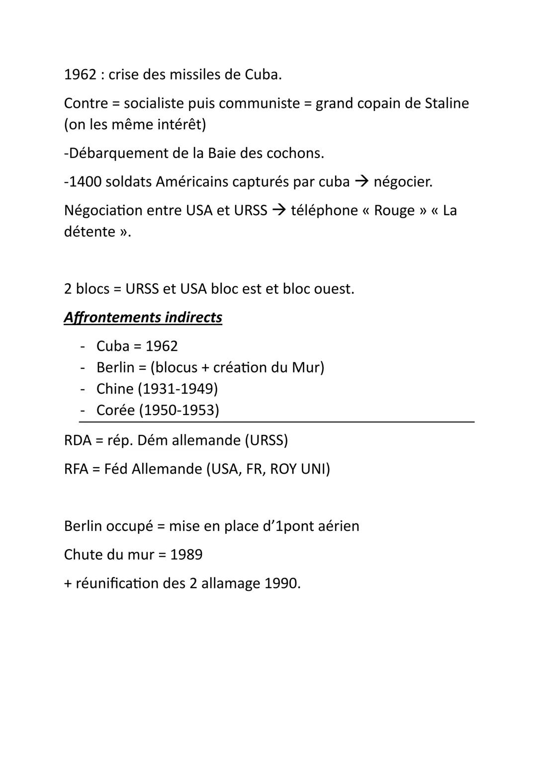 # Fiche de révision
# Histoire : un mode divisé en deux

1945 Fin de la guerre
mondiale

1947 plan
MARSHALL mise
en place par
Harry.s TRUMAN
