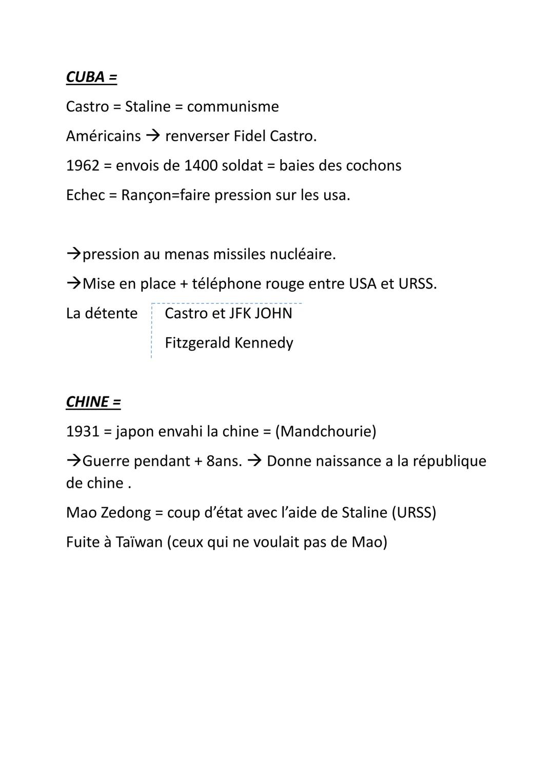 # Fiche de révision
# Histoire : un mode divisé en deux

1945 Fin de la guerre
mondiale

1947 plan
MARSHALL mise
en place par
Harry.s TRUMAN