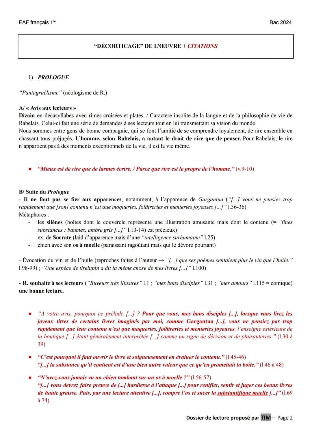 EAF français 1re
LITT. IDÉES XVIe au XVIII°
GARGANTUA (François RABELAIS) éditions Hatier Classiques & Cie lycée (2021)
Parcours : « rire et
