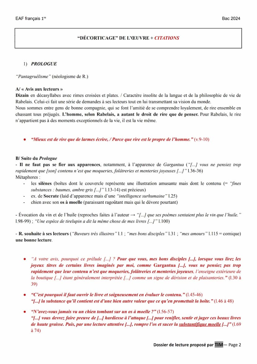 EAF français 1re
LITT. IDÉES XVIe au XVIII°
GARGANTUA (François RABELAIS) éditions Hatier Classiques & Cie lycée (2021)
Parcours : « rire et