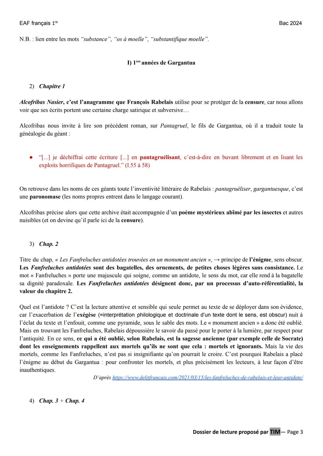 EAF français 1re
LITT. IDÉES XVIe au XVIII°
GARGANTUA (François RABELAIS) éditions Hatier Classiques & Cie lycée (2021)
Parcours : « rire et