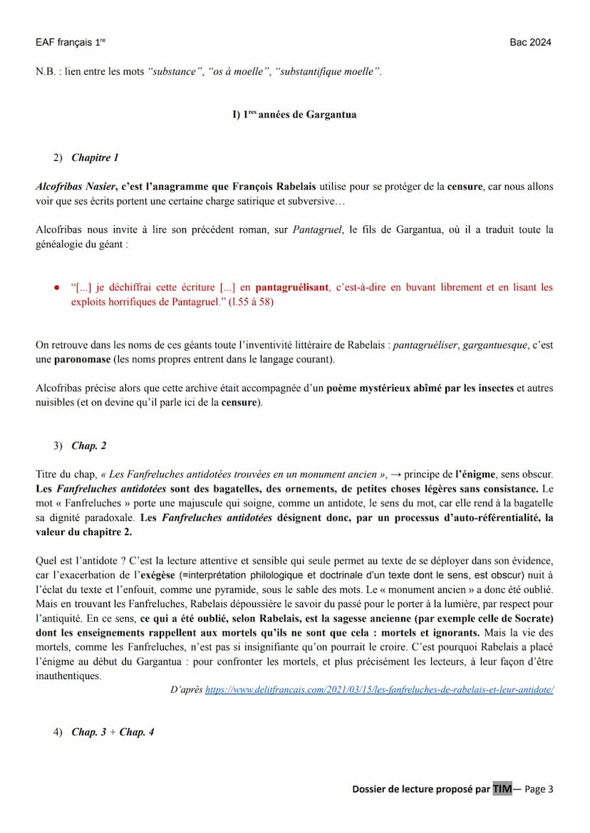EAF français 1re
LITT. IDÉES XVIe au XVIII°
GARGANTUA (François RABELAIS) éditions Hatier Classiques & Cie lycée (2021)
Parcours : « rire et