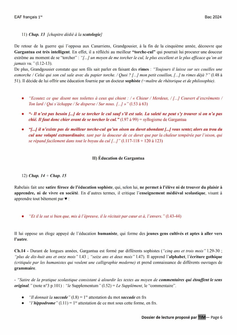 EAF français 1re
LITT. IDÉES XVIe au XVIII°
GARGANTUA (François RABELAIS) éditions Hatier Classiques & Cie lycée (2021)
Parcours : « rire et