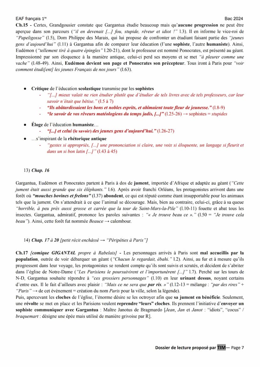 EAF français 1re
LITT. IDÉES XVIe au XVIII°
GARGANTUA (François RABELAIS) éditions Hatier Classiques & Cie lycée (2021)
Parcours : « rire et
