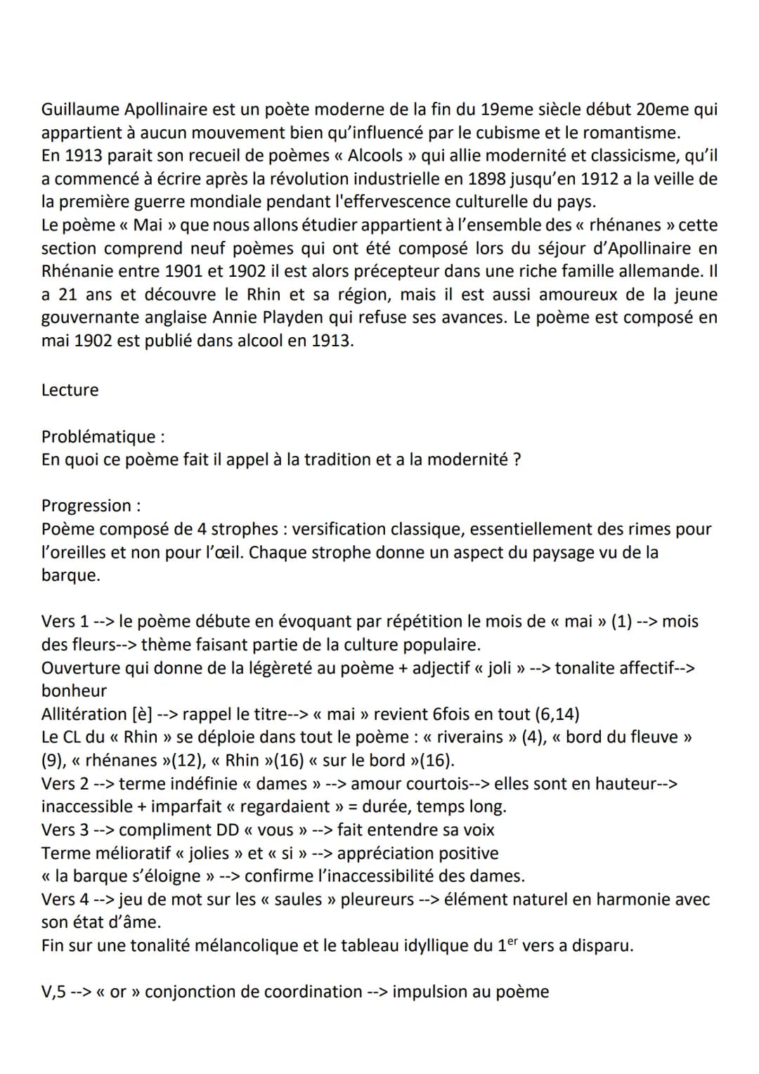 Guillaume Apollinaire est un poète moderne de la fin du 19eme siècle début 20eme qui
appartient à aucun mouvement bien qu'influencé par le c