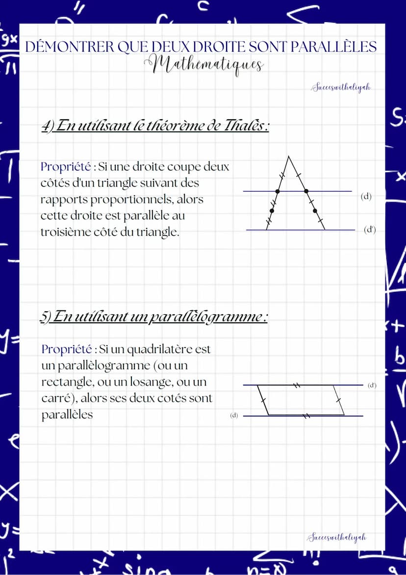 9x DÉMONTRER QUE DEUX DROITE SONT PARALLÈLES
gx
W
Mathematiques
y =
2
с
1) En utilisant une droite perpendiculaire :
Propriété : Si deux dro