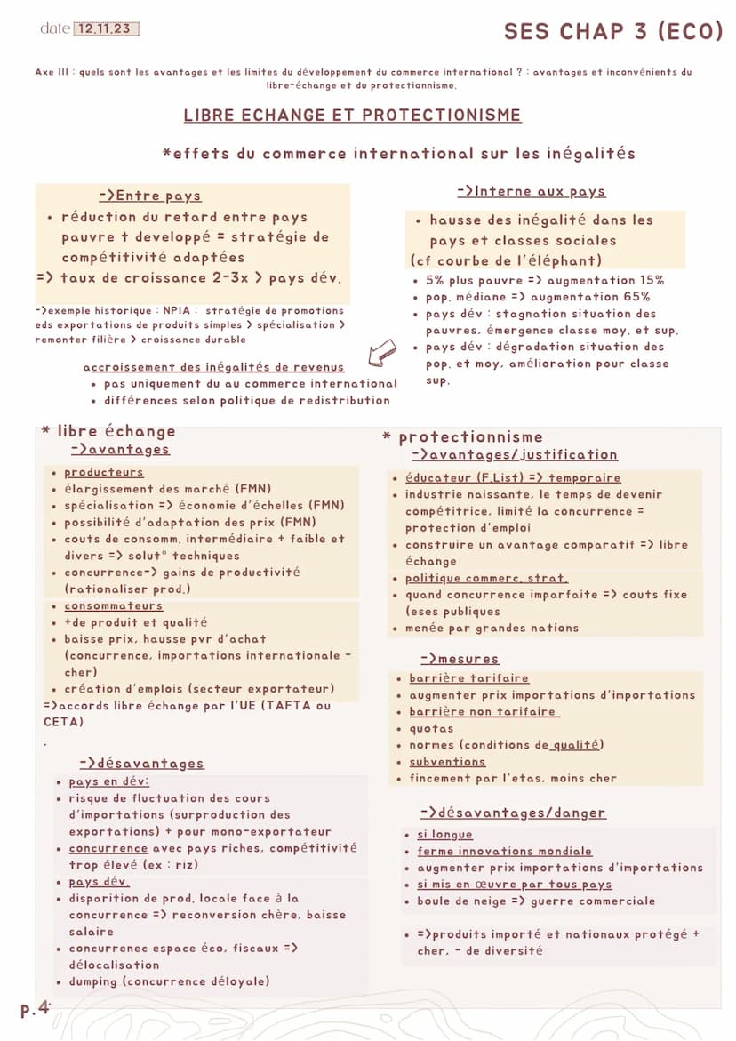 P.1
date 12.11.23
SES CHAP 3 (ECO)
Quels sont les fondements du commerce international et de
l'internationalisation de la production ?
Axes 