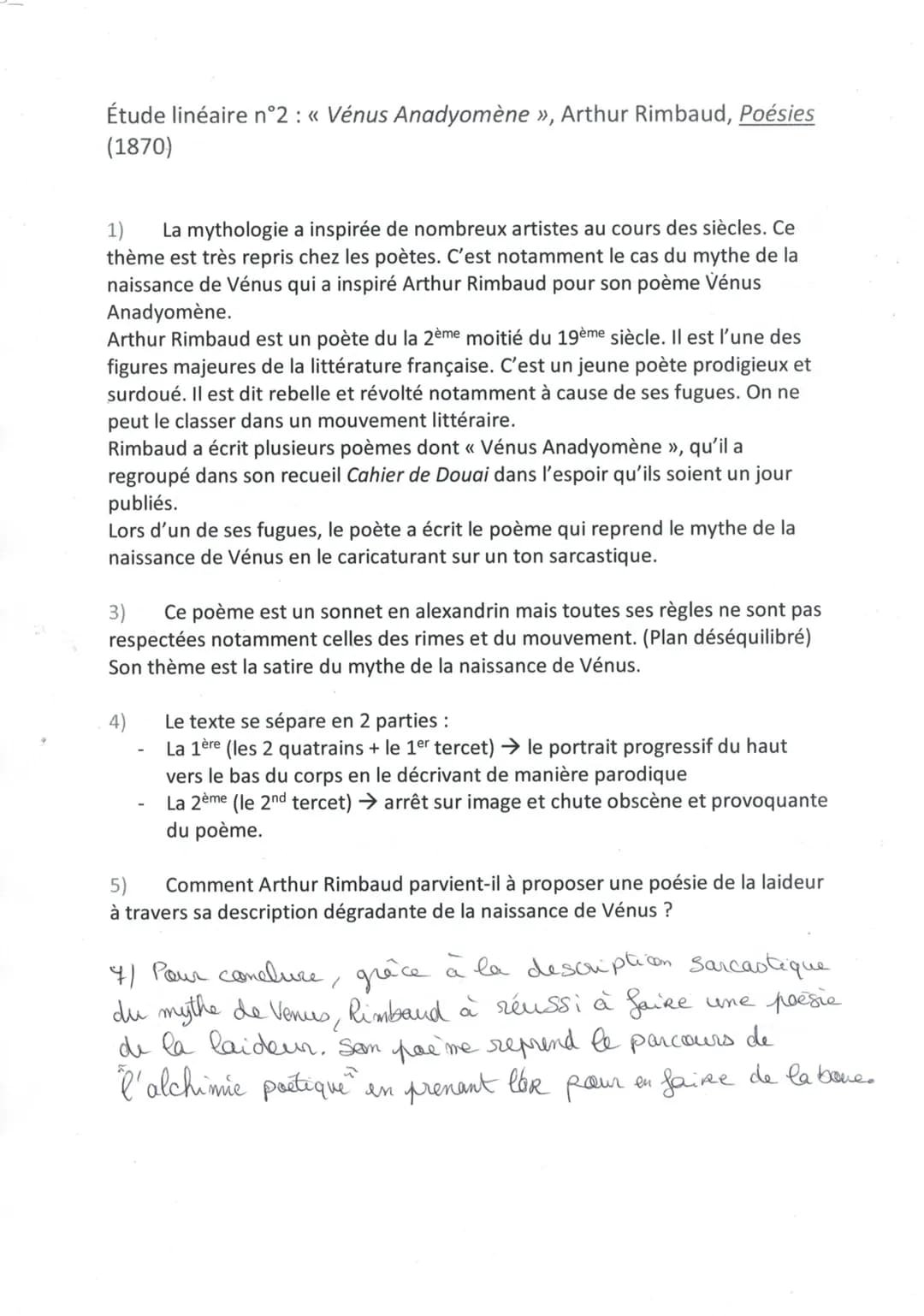 Étude linéaire n°2 : « Vénus Anadyomène »>, Arthur Rimbaud, Poésies
(1870)
1) La mythologie a inspirée de nombreux artistes au cours des siè