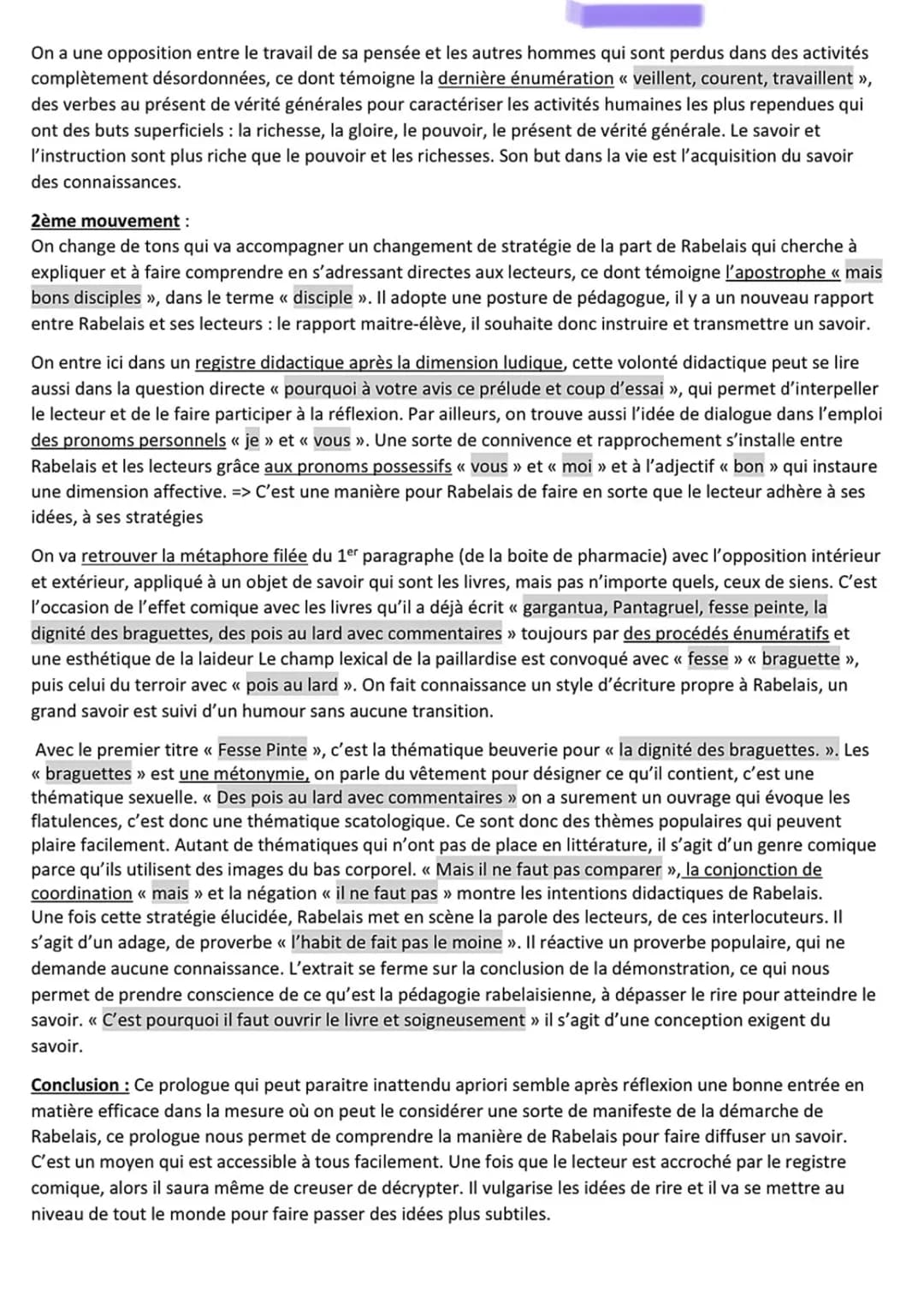 SEQUENCE IV
La littérature d'idées du XVIème au XVIIIème siècle
Rabelais / Rire et savoir
Explication linéaire n°1 de l'oeuvre complète n°4
