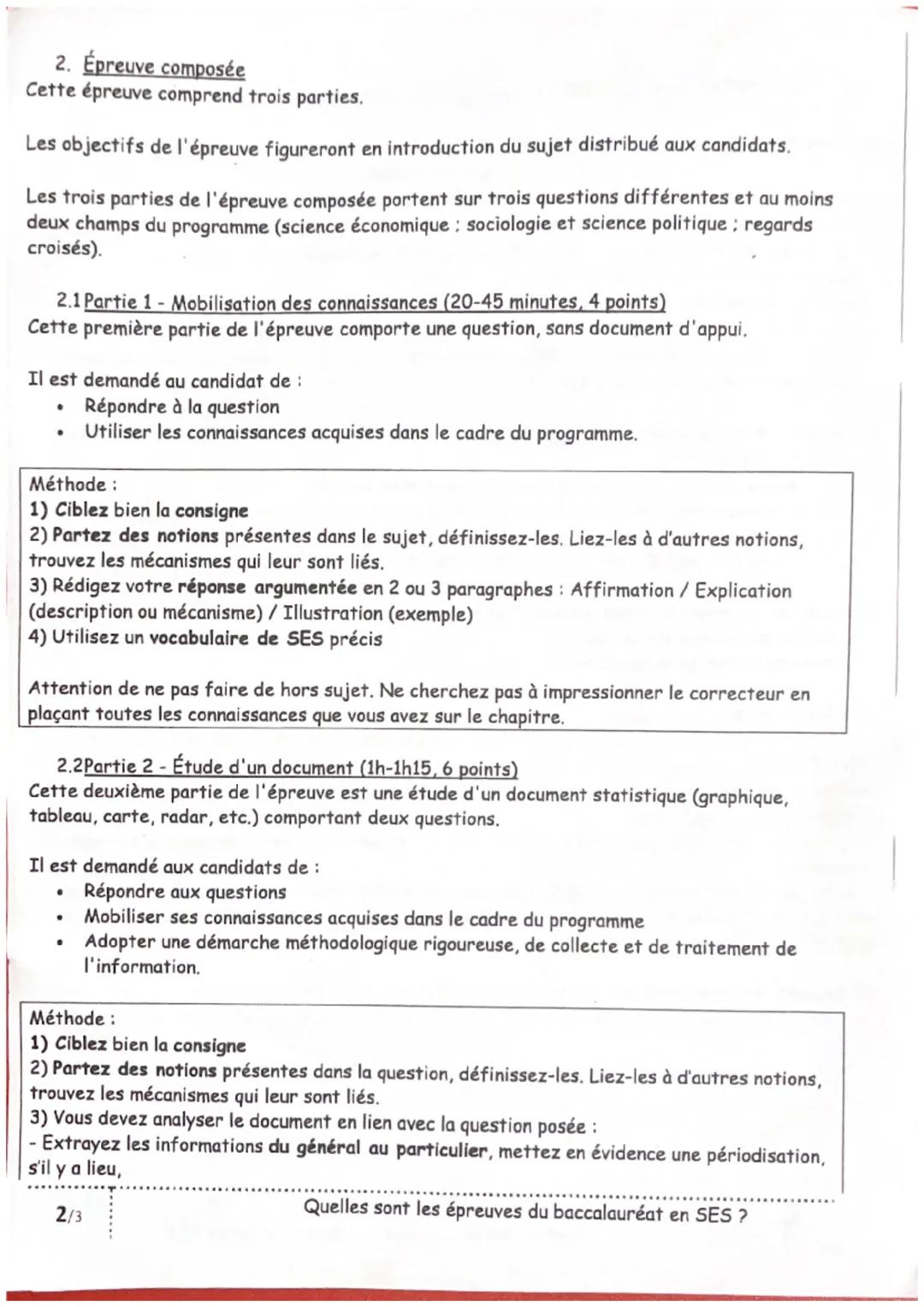 2. Épreuve composée
Cette épreuve comprend trois parties.
Les objectifs de l'épreuve figureront en introduction du sujet distribué aux candi