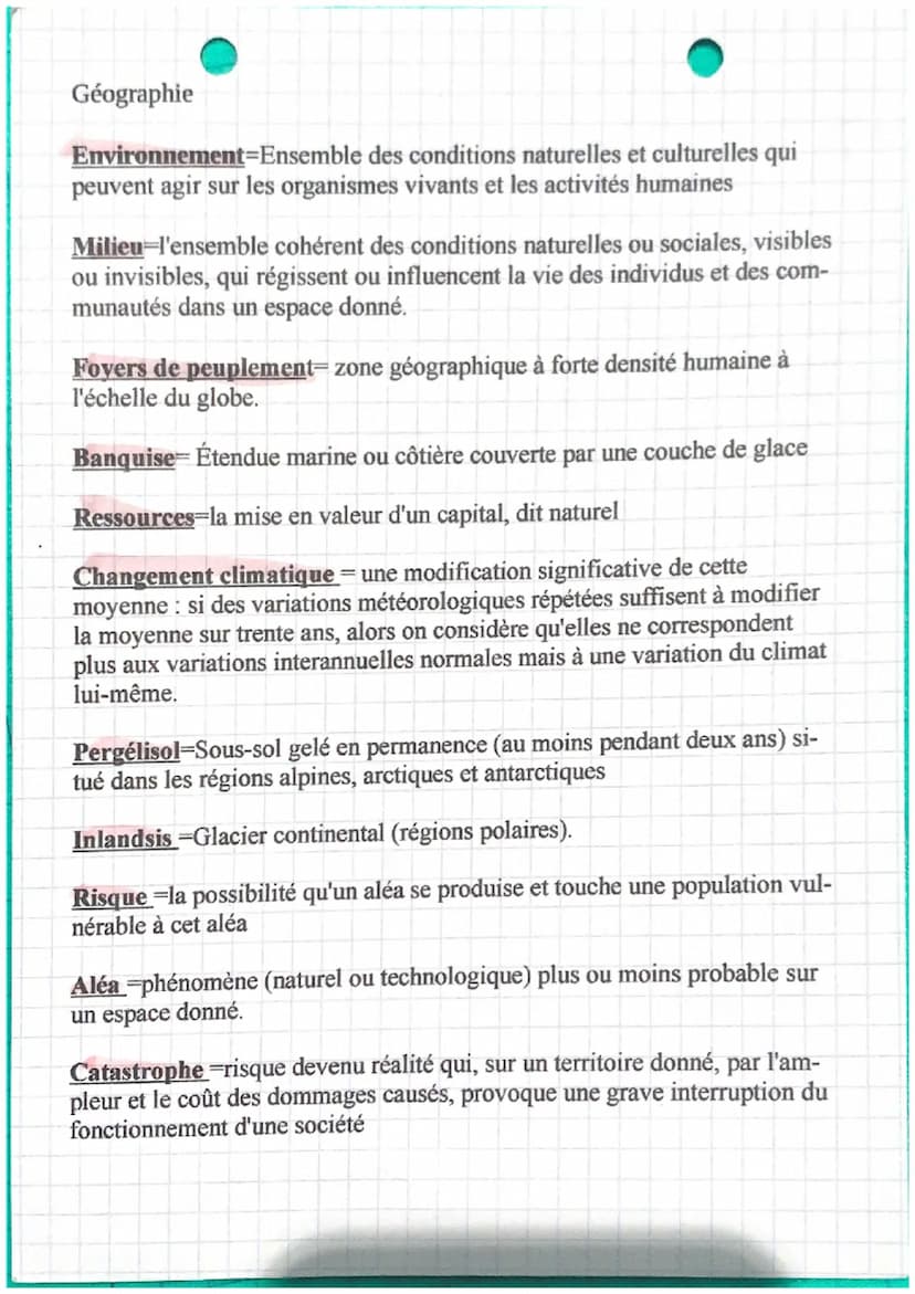 Géographie
Vulnérabilité = exprime le niveau d'effet prévisible d'un phénomène natu-
rel (un aléa) sur des enjeux (les sociétés humaines et 