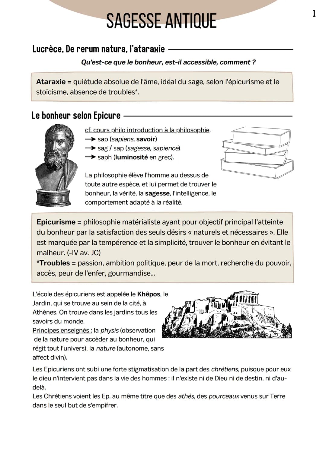 SAGESSE ANTIQUE
Lucrèce, De rerum natura, l'ataraxie
Qu'est-ce que le bonheur, est-il accessible, comment ?
Ataraxie = quiétude absolue de l