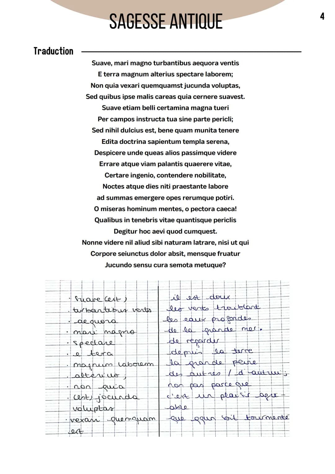 SAGESSE ANTIQUE
Lucrèce, De rerum natura, l'ataraxie
Qu'est-ce que le bonheur, est-il accessible, comment ?
Ataraxie = quiétude absolue de l