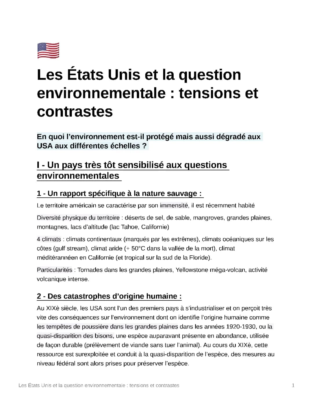 Les États Unis et la question environnementale 