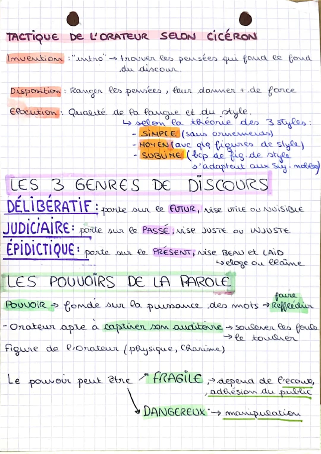 HLP
LES POUVORS DE LA PAROLE
RÉGLES DE DISPOSITIONS SELON CICÉRON:
Exonde: Introduction → attirer P'allention des auditeurs
+ introduire le 