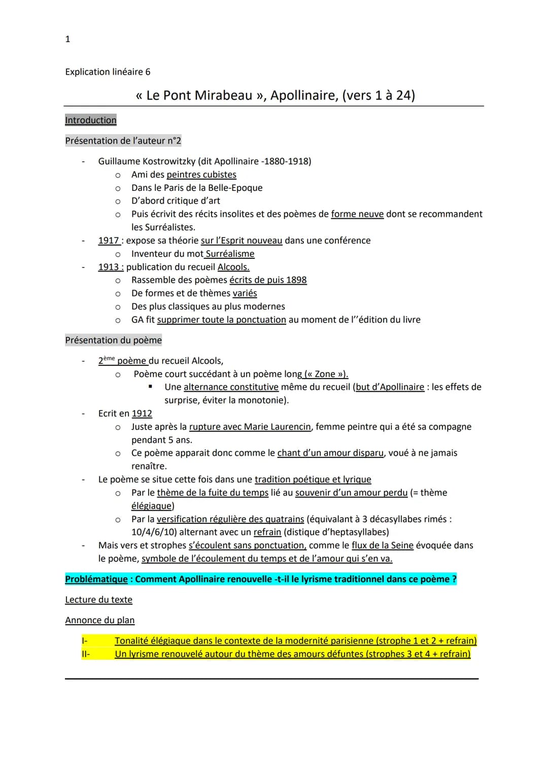 1
Explication linéaire 6
<< Le Pont Mirabeau », Apollinaire, (vers 1 à 24)
Introduction
Présentation de l'auteur n°2
Guillaume Kostrowitzky 