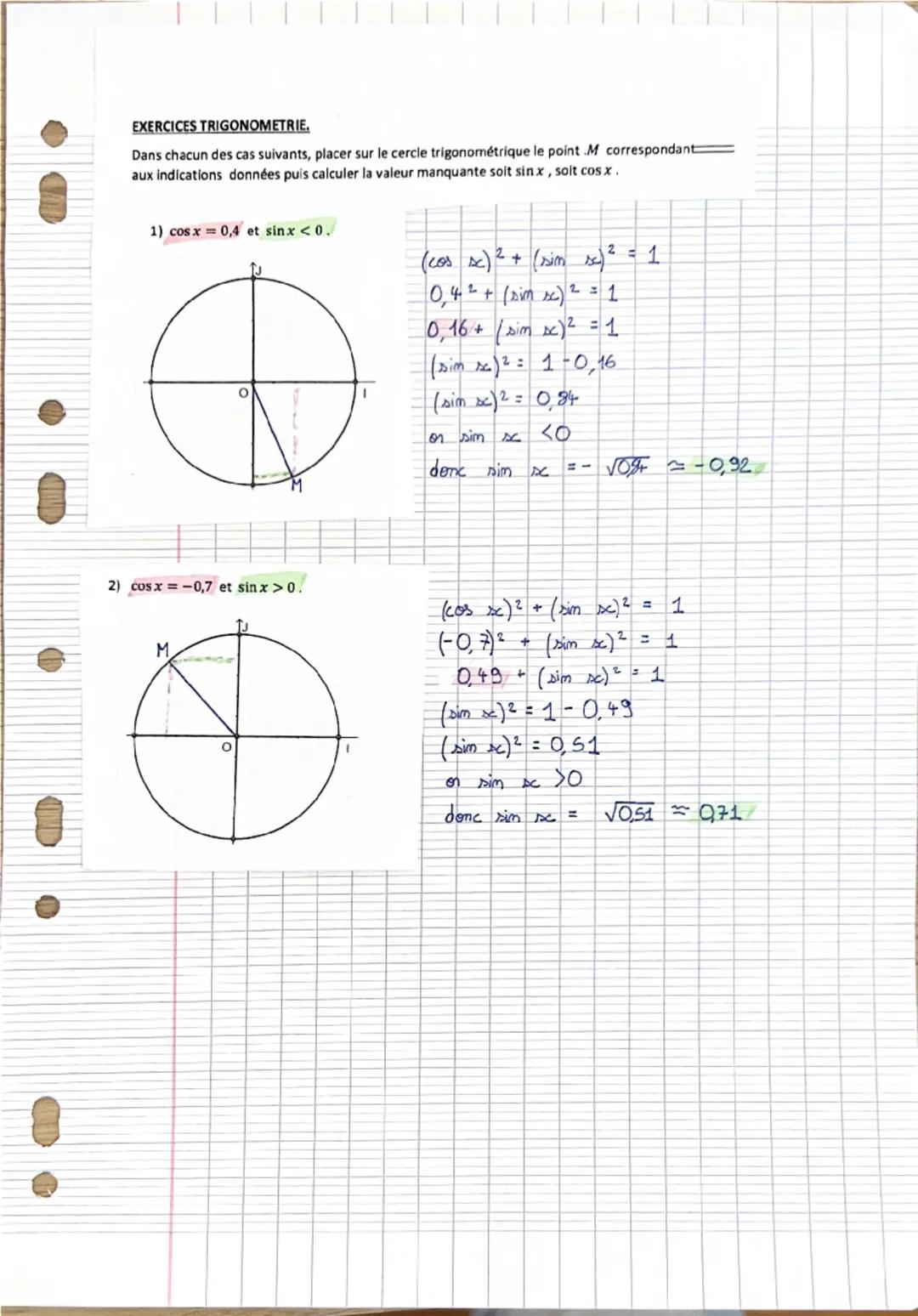 Propriété: Si M est le point du cercle trigonométrique C, image d'un nombre réelz, alors
Mest aussi le point image des réels: x+2x+4x+6. etc