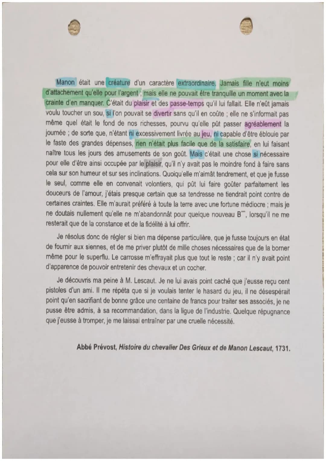 Texte ?
Histoire du chevalier Des Grieux et de
Manon Lescaut
Carte d'identité
Auteur: L'Abbé Prévost
- Contexte 18 s = Lumières: raison, nat