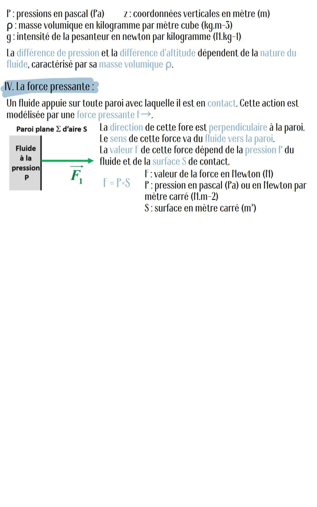 Physique
Description d'un fluide
1. Les fluides au repos :
A l'échelle macroscopique, un fluide au repos n'a pas de mouvement d'ensemble.
Po