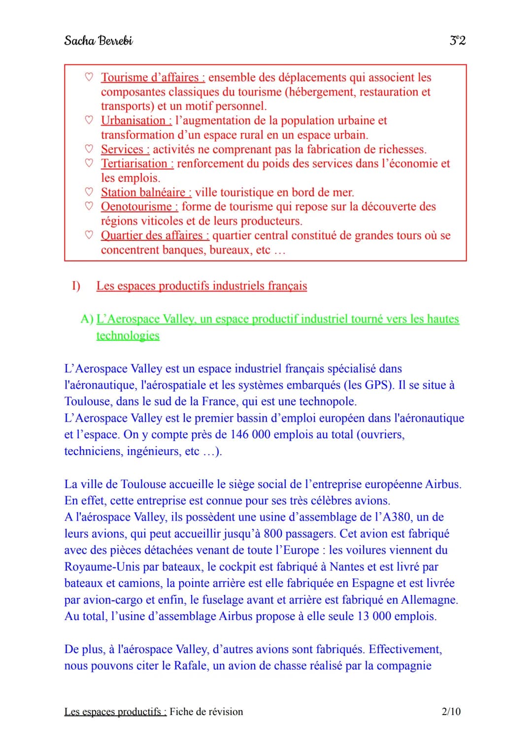 Sacha Berrebi
Introduction:
Chapitre n°2 : Les espaces productifs
Fiche de révision
En France, on trouve différents types d'espaces producti