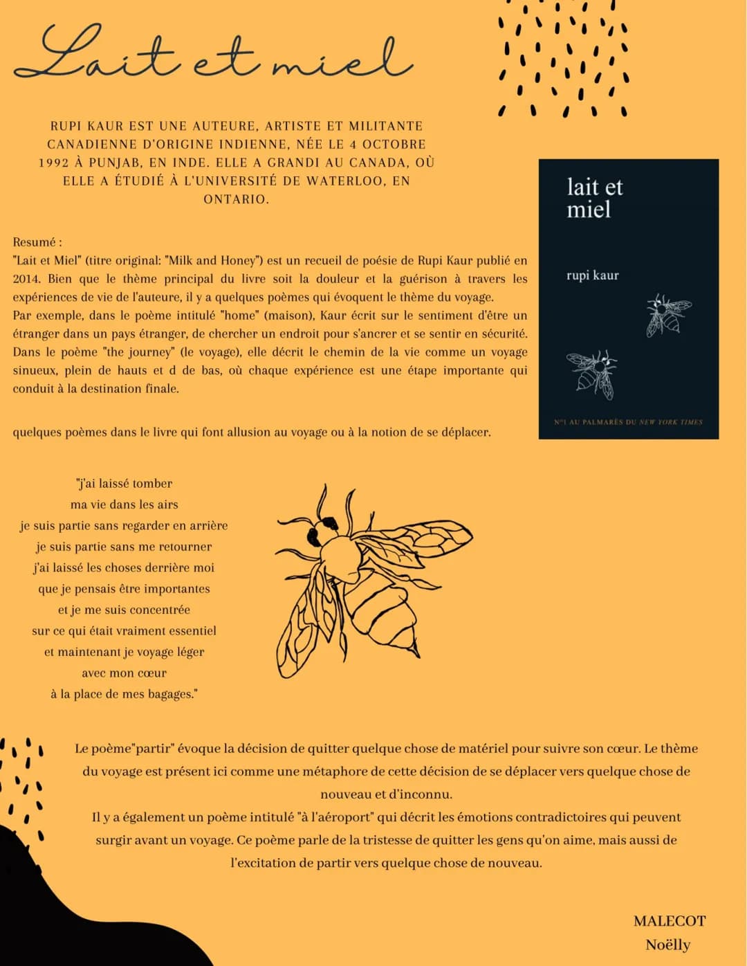 # Lait et miel

RUPI KAUR EST UNE AUTEURE, ARTISTE ET MILITANTE
CANADIENNE D'ORIGINE INDIENNE, NÉE LE 4 OCTOBRE
1992 À PUNJAB, EN INDE. ELLE
