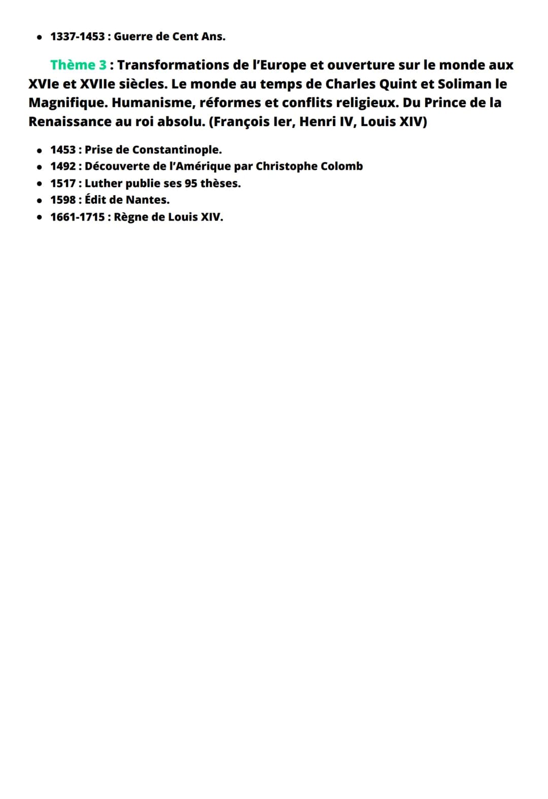 Bilan de toutes les dates historiques de
cinquième
Thème 1: Chrétientés et islam (VIe-XIIIe siècles), des mondes en
contact. Byzance et l'Eu
