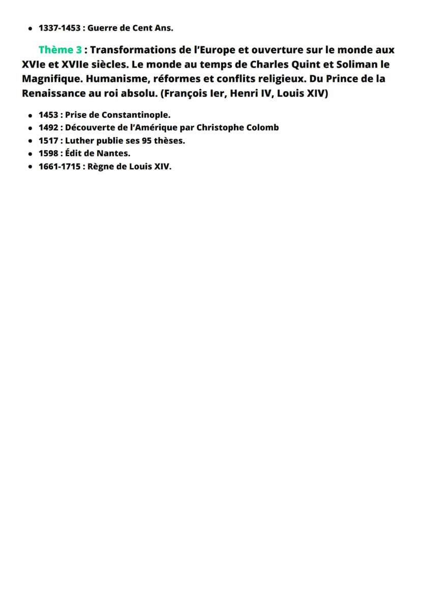 Bilan de toutes les dates historiques de
cinquième
Thème 1: Chrétientés et islam (VIe-XIIIe siècles), des mondes en
contact. Byzance et l'Eu