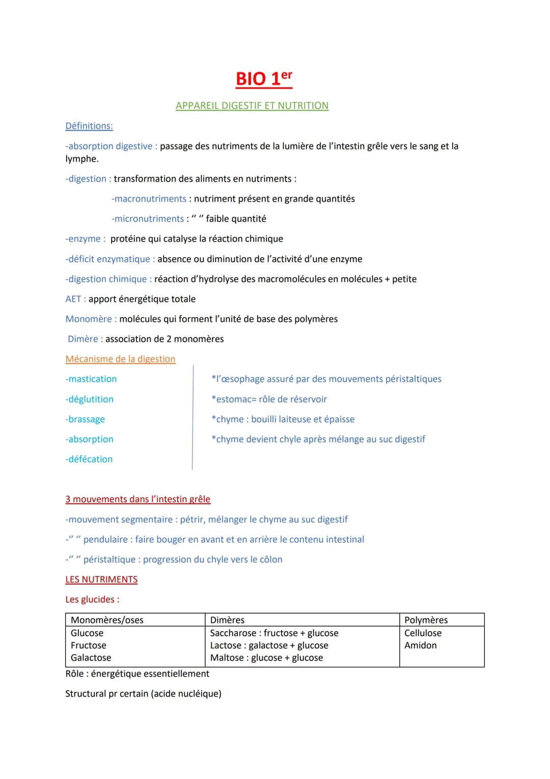 
<p>Les définitions importantes en biologie humaine comprennent l'absorption digestive, qui est le passage des nutriments de la lumière de l