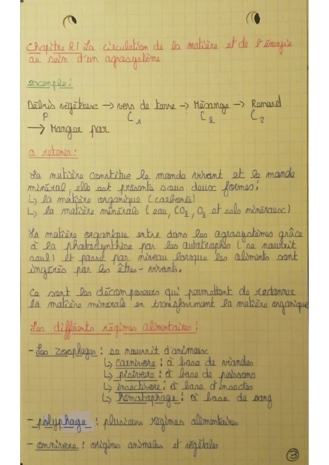 Chapitre II La circulation de la matière et de l'énergie
au sein d'un agrasystème
excemple!
Debris vegătruse → vers de terre -> Meninge -> R