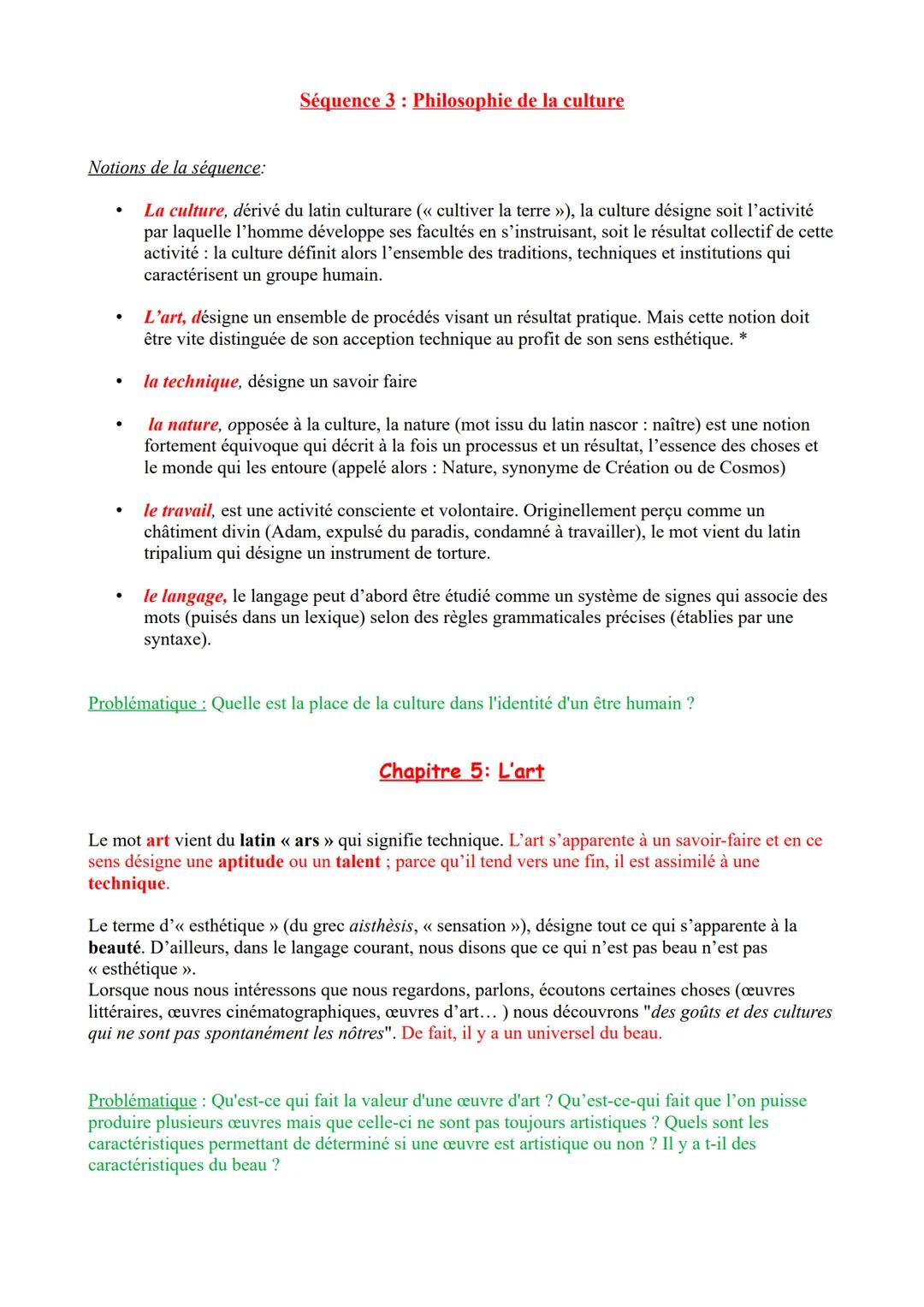 Séquence 3: Philosophie de la culture

Notions de la séquence:

- *La culture*, dérivé du latin culturare (<< cultiver la terre >>), la cult