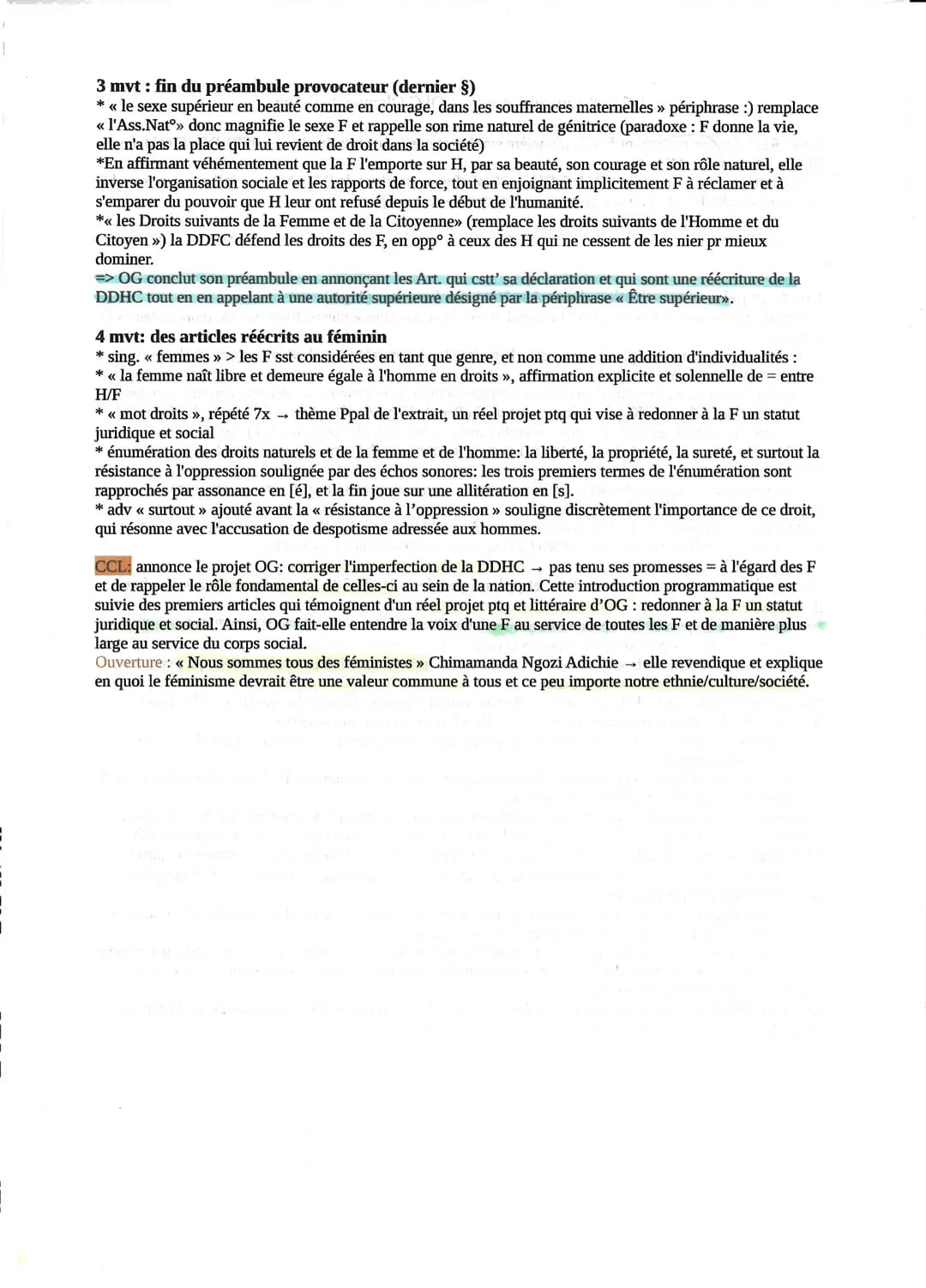 Séquence La littérature d'idées du XVIe siècle au XVIIIe siècle
Œuvre intégrale : Olympe de Gouges, Déclaration des droits de la femme et de