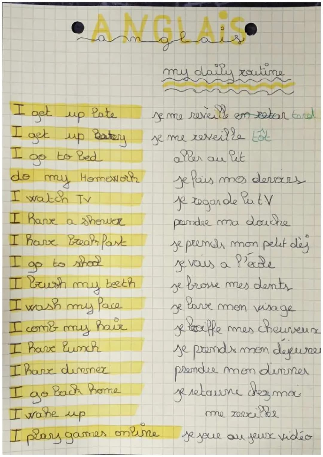 Ma Routine en Anglais - Exercices et Vocabulaire